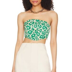 For Love and Lemons Floral Cropped Strapless Top in Green NWT medium